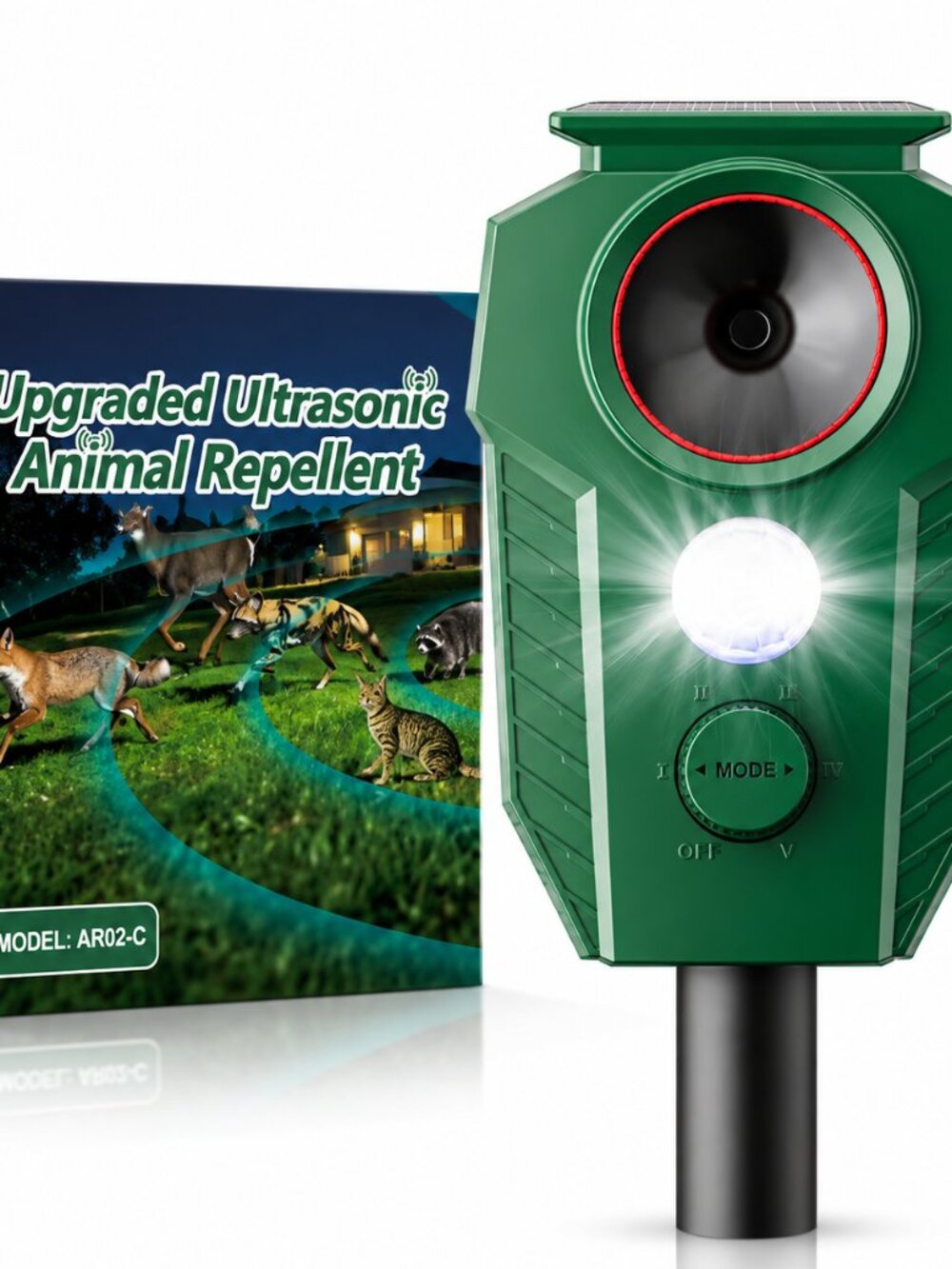 NEW Solar Deer Repellent Devices Outdoor Ultrasonic Animal with Motion Sensor to
